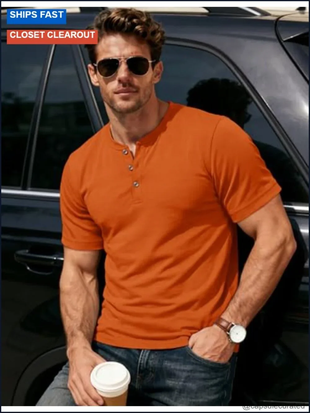 Men's Henley Short Sleeve Shirt Moisture Wicking Lightweight Cotton T-Shirt